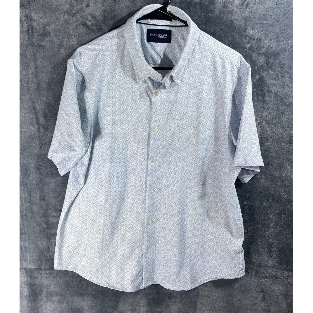 Jachs New York Button Shirt Mens Large Blue White Geometric Stretch Performance